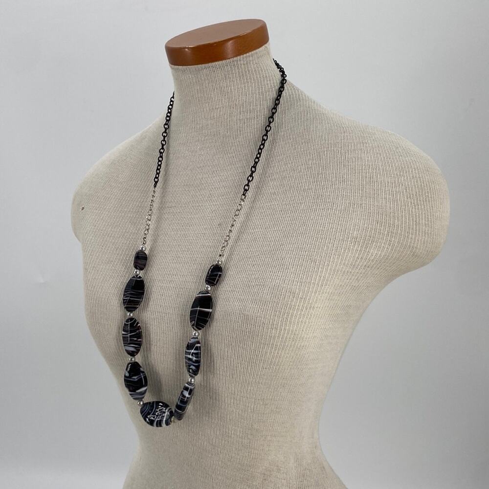 Striped glass beaded statement necklace